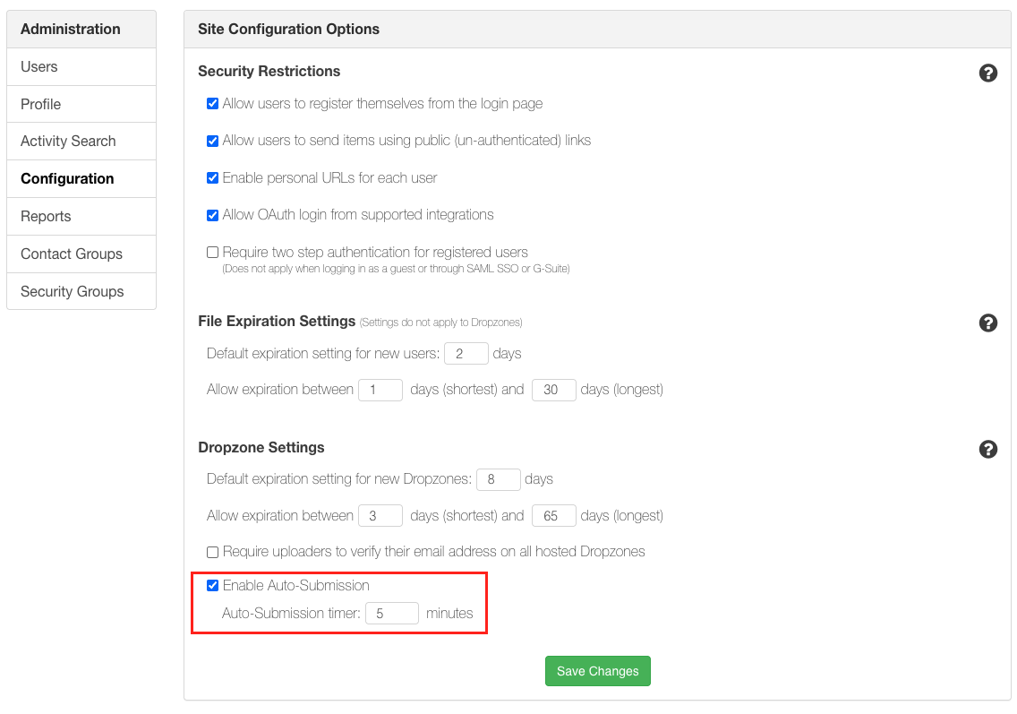 Dropzone Config Options