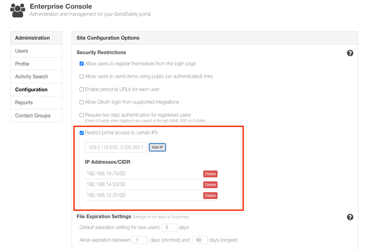 IP Restriction Enterprise Console 2