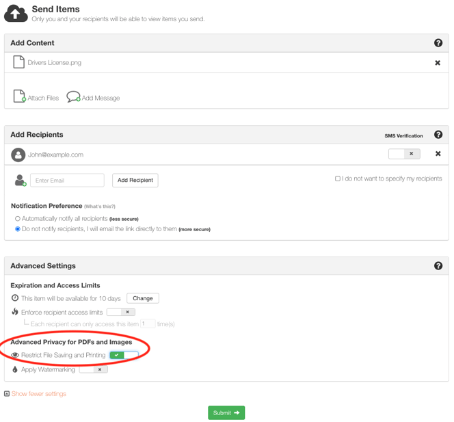 Restrict File Save and Print - Send Items-1-1