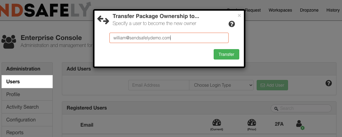 Transfer modal